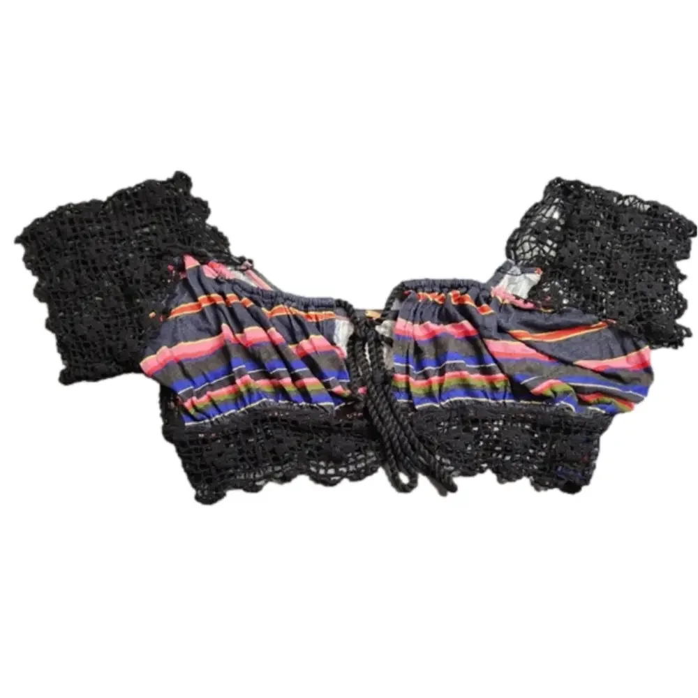 Free People NWOT Crop Top Size Small Aruba Crochet Multicolor Striped